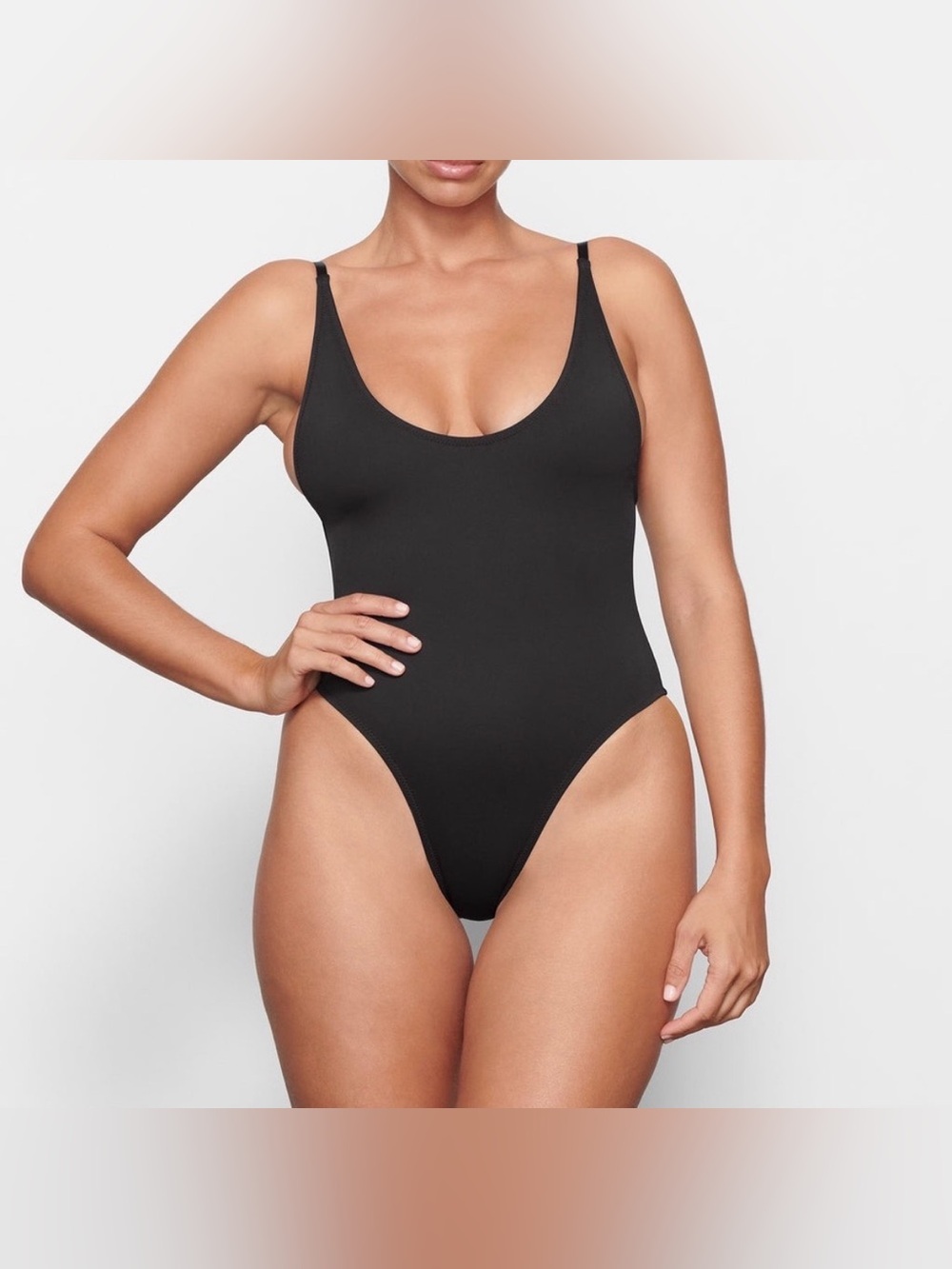 NWT SKIMS Scoop Neck One-Piece Swim in Gunmetal size Medium